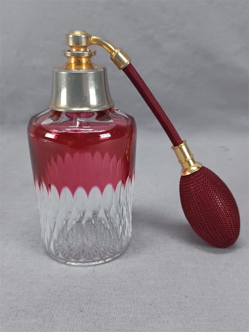 French Art Deco Cranberry Cut Perfume Atomizer (1 of 11)