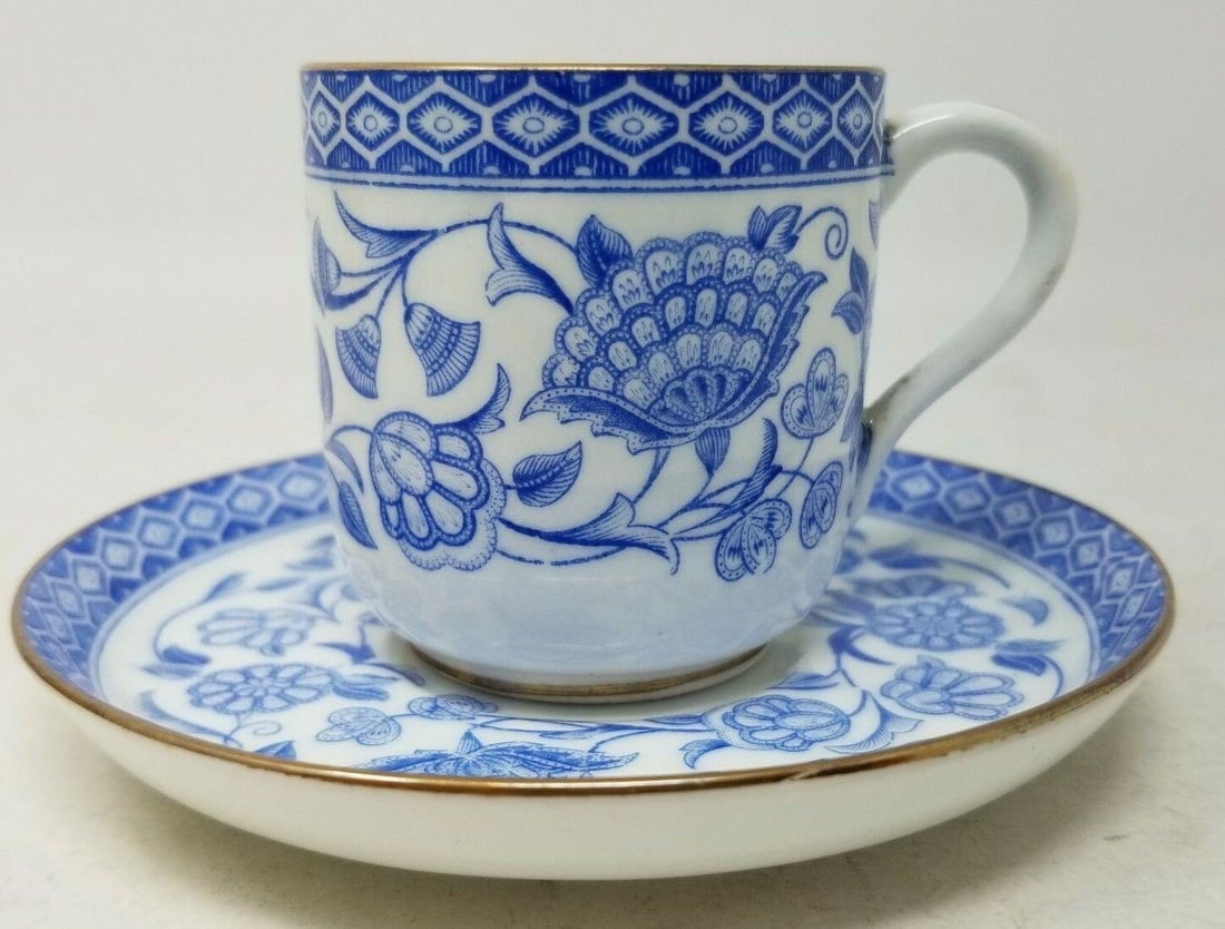 Brownfield's China Demitasse Cup & Saucer: Brownfield's China for Steele Bros of Philadelphia Demitasse Cup & Saucer. The saucer has no issues and measures 3 3/4 inches across. The cup has no chips but there are some fine cracks on the