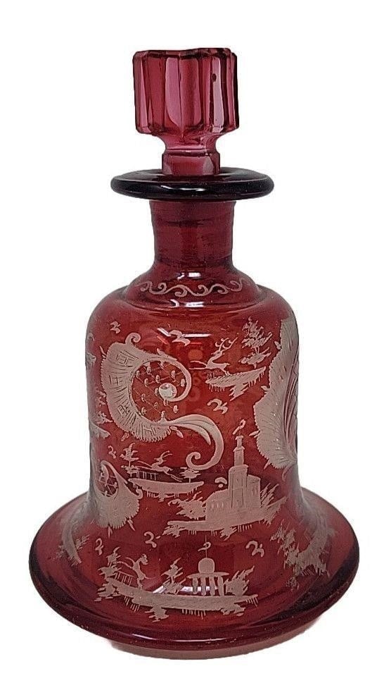 German Glass Perfume Cranberry Etched (1 of 17)