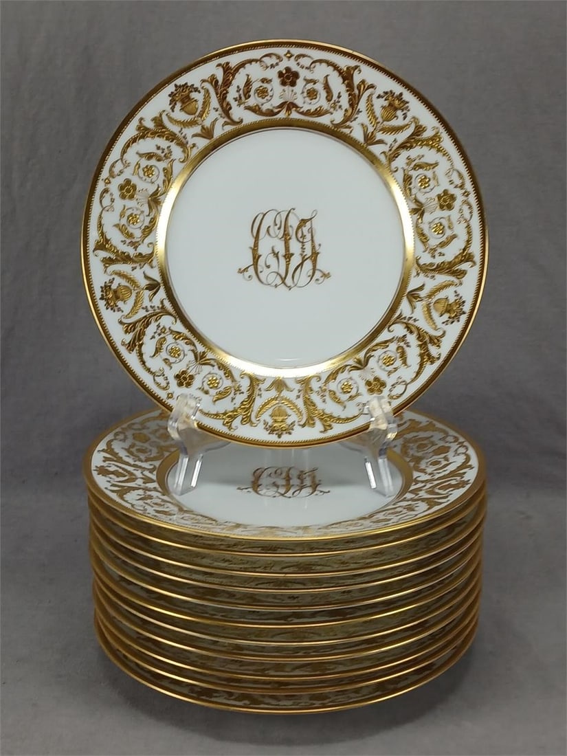 12 Dresden Beaded Gold Floral Scrollwork Plates (1 of 16)