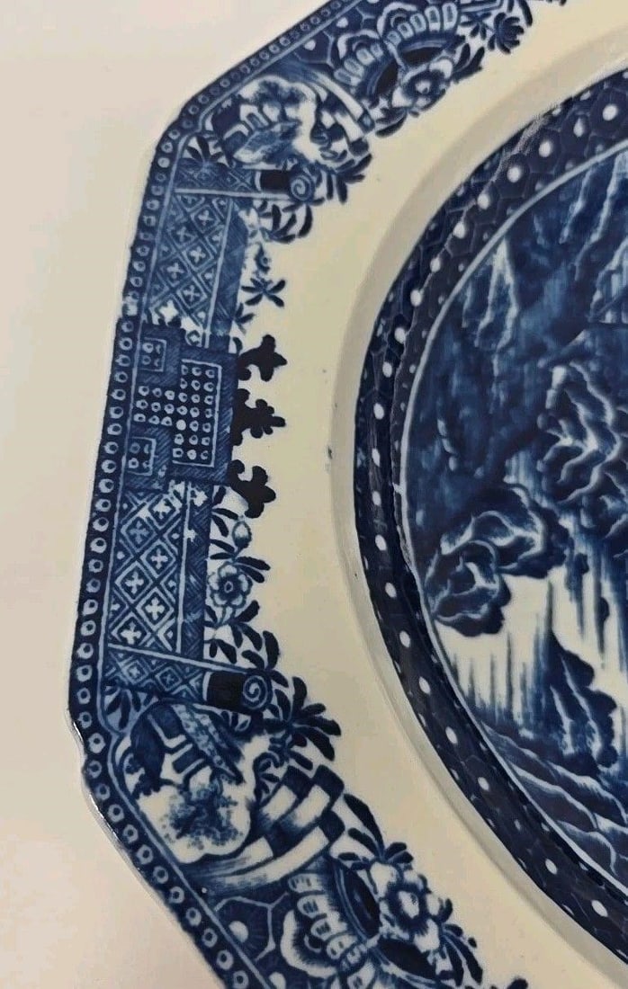 Caughley Salopian Octagonal Plate Full Nanking - 10