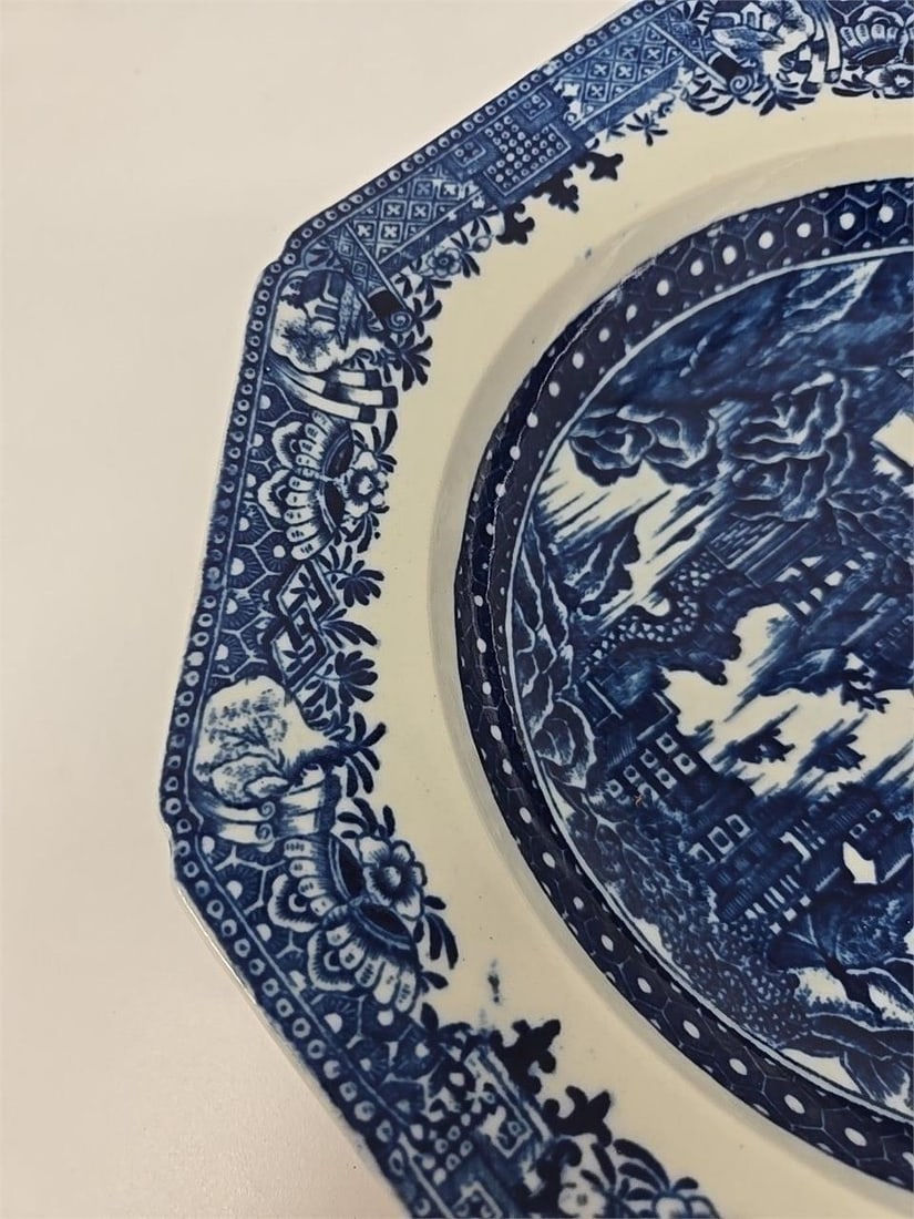 Caughley Salopian Octagonal Plate Full Nanking - 9