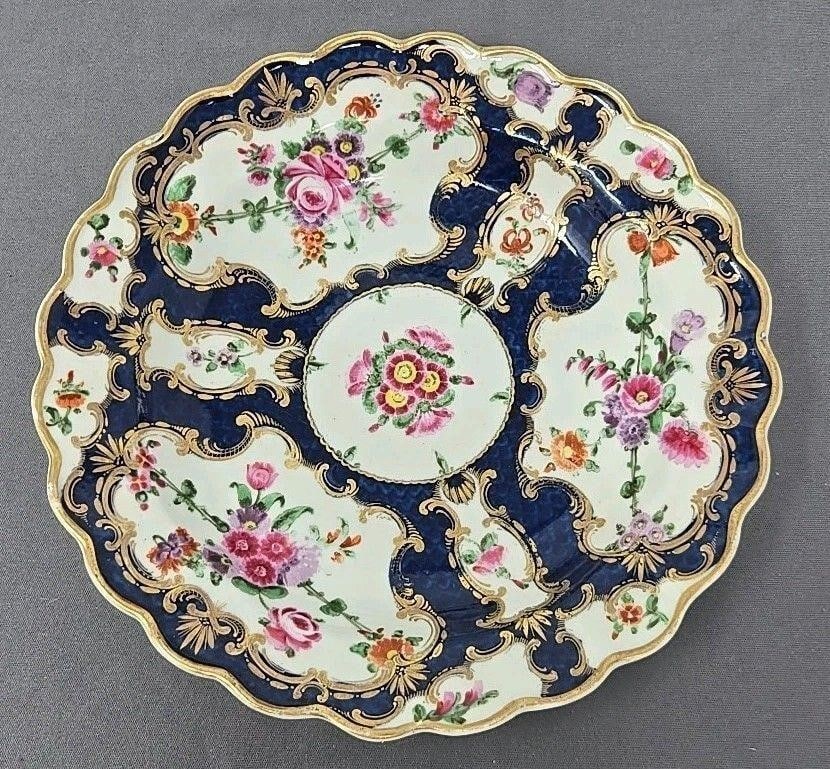Dr Wall Worcester Cobalt Floral 7 3/4 Inch Dish (1 of 13)