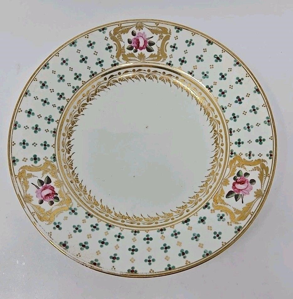 Derby Plate Roses, Teal Blue Flowers C. 1806-25 (1 of 11)