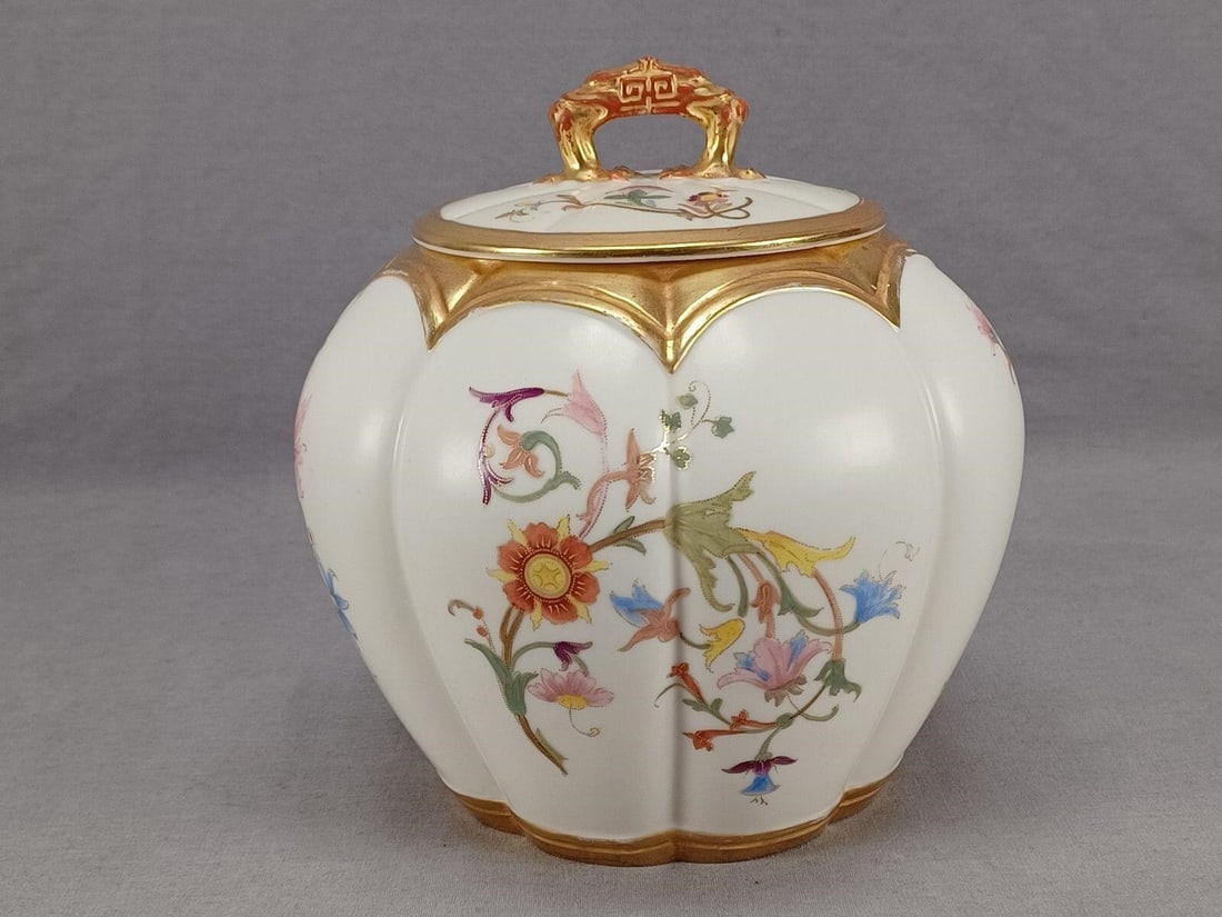 Royal Worcester Floral Scrollwork Biscuit Jar - 2