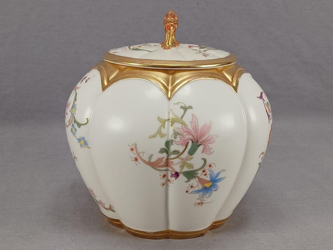 Royal Worcester Floral Scrollwork Biscuit Jar - 3