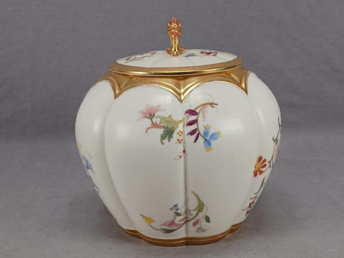 Royal Worcester Floral Scrollwork Biscuit Jar - 4