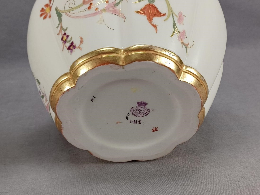 Royal Worcester Floral Scrollwork Biscuit Jar - 9