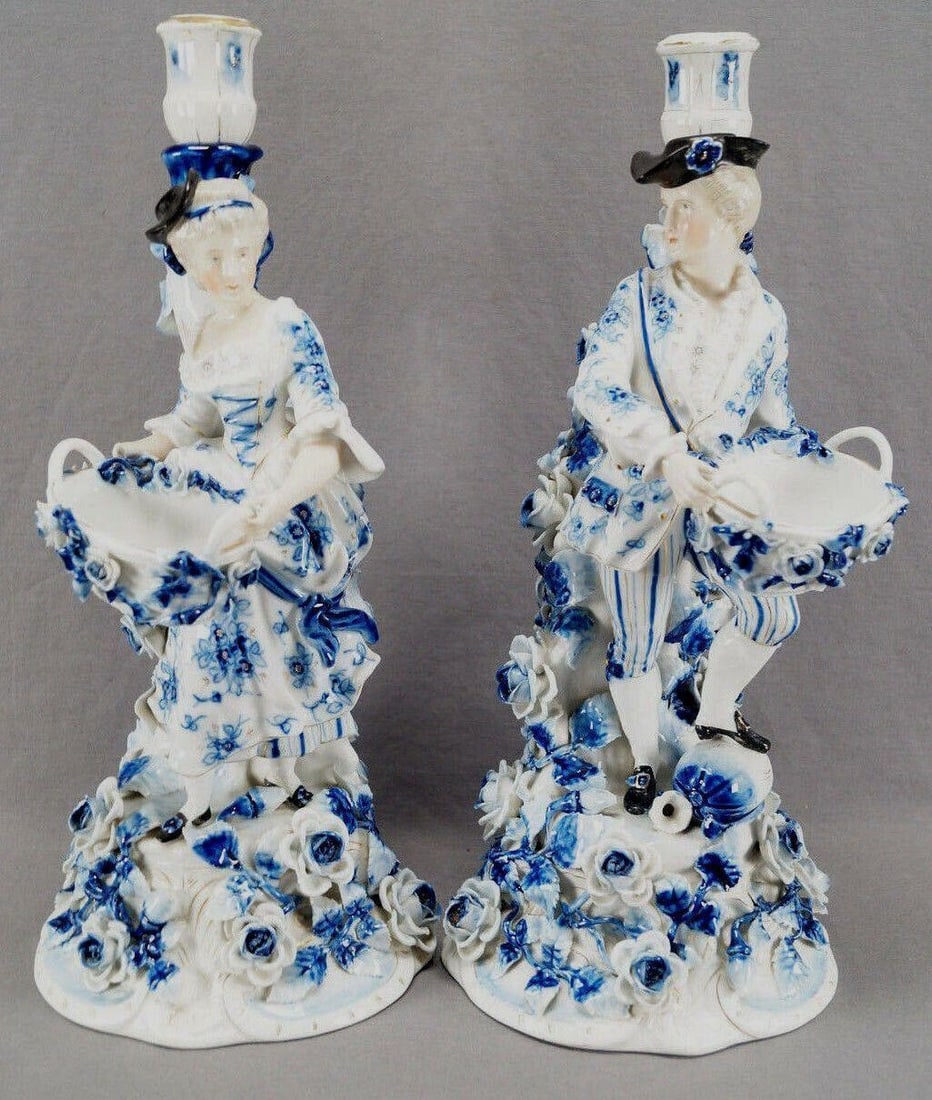 Pair Sitzendorf Dresden Style Figural Candlesticks (1 of 12)