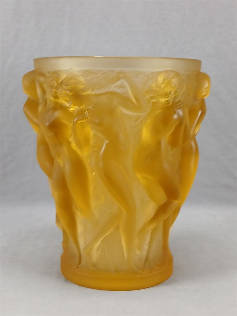 Signed Lalique Vintage Amber Glass Baccantes Vase (1 of 14)
