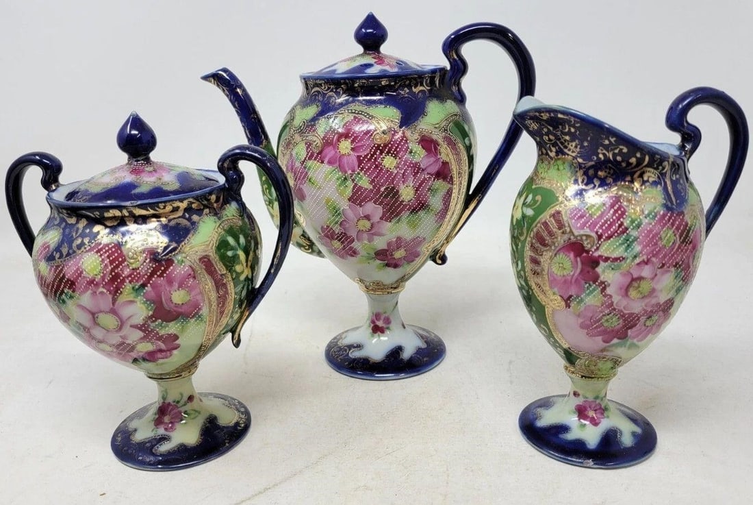 Hand Painted Nippon 3 Piece Pedestal Tea Set (1 of 12)