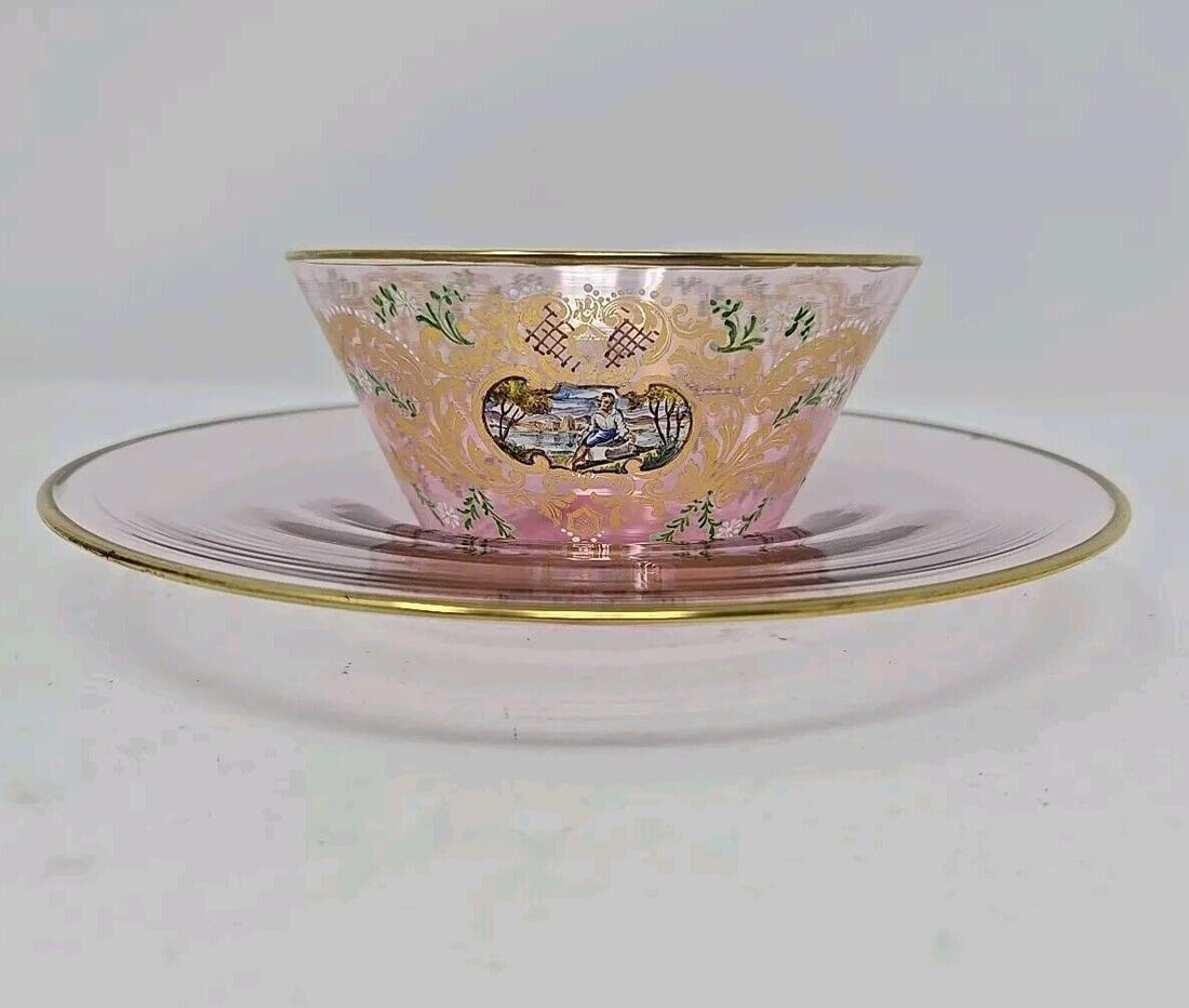 Venetian Salviati Murano Enameled Bowl & Saucer #2 (1 of 20)