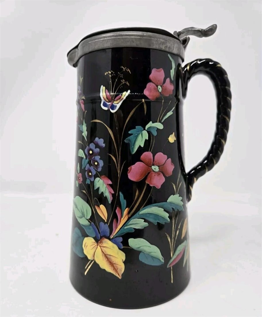 Ridgway Ebony Jetware Pewter Lid Jug 8" (1 of 14)