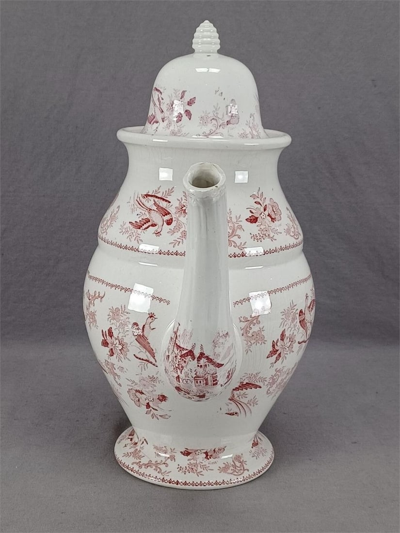 Adams Gothic Border Red Transferware Coffee Pot - 2