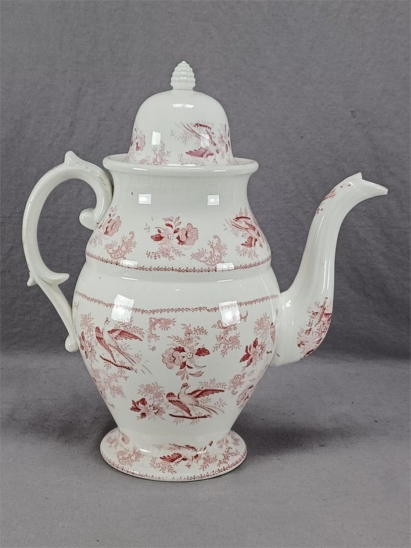 Adams Gothic Border Red Transferware Coffee Pot - 3