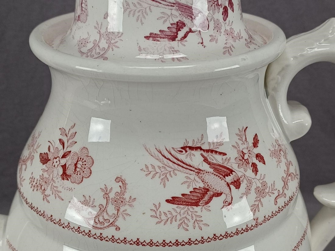 Adams Gothic Border Red Transferware Coffee Pot - 6