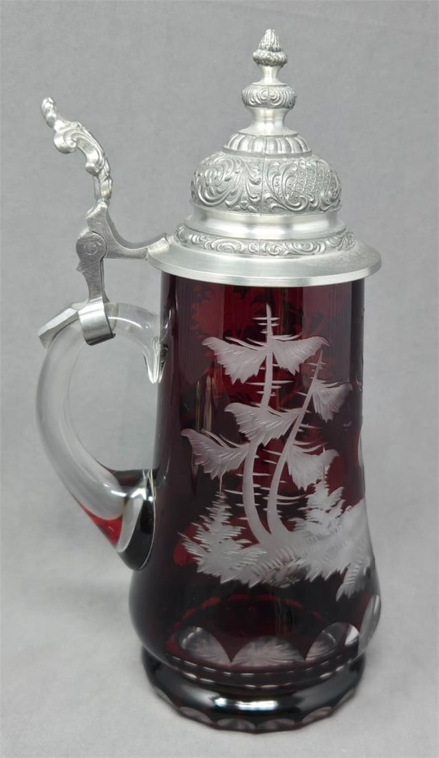 Signed Ludwigsthal Ruby Stein Etched Stag - 2