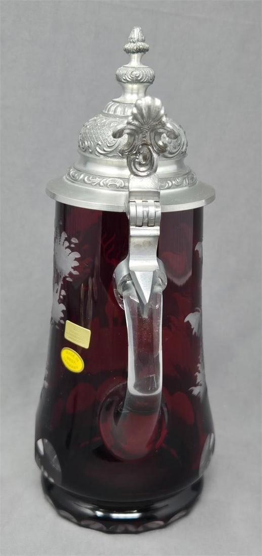 Signed Ludwigsthal Ruby Stein Etched Stag - 3