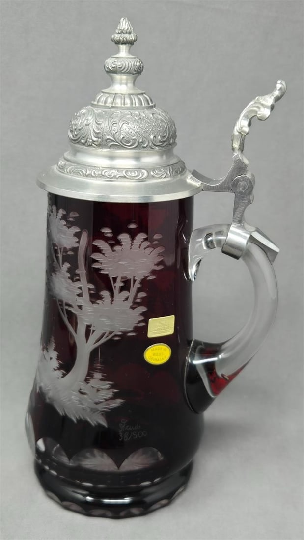 Signed Ludwigsthal Ruby Stein Etched Stag - 4