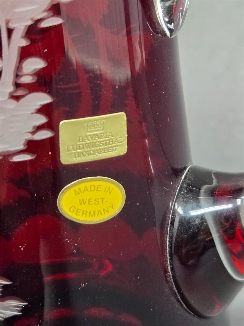 Signed Ludwigsthal Ruby Stein Etched Stag - 5