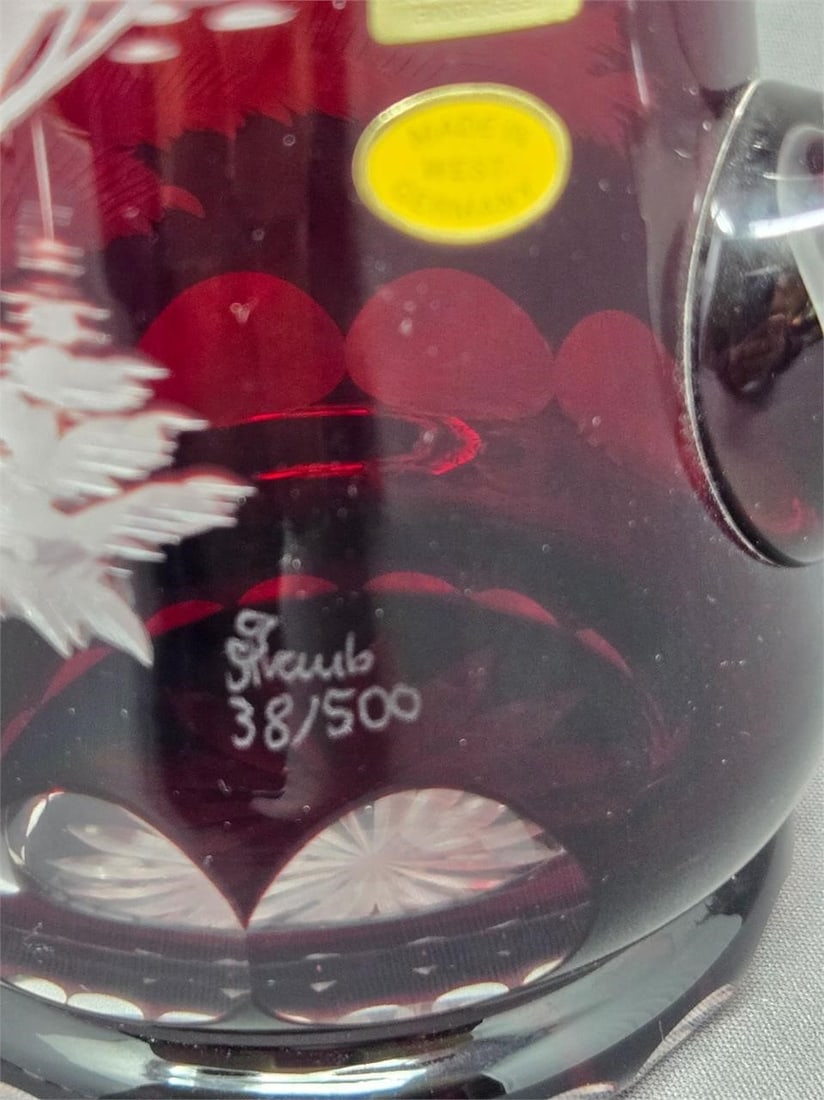 Signed Ludwigsthal Ruby Stein Etched Stag - 6