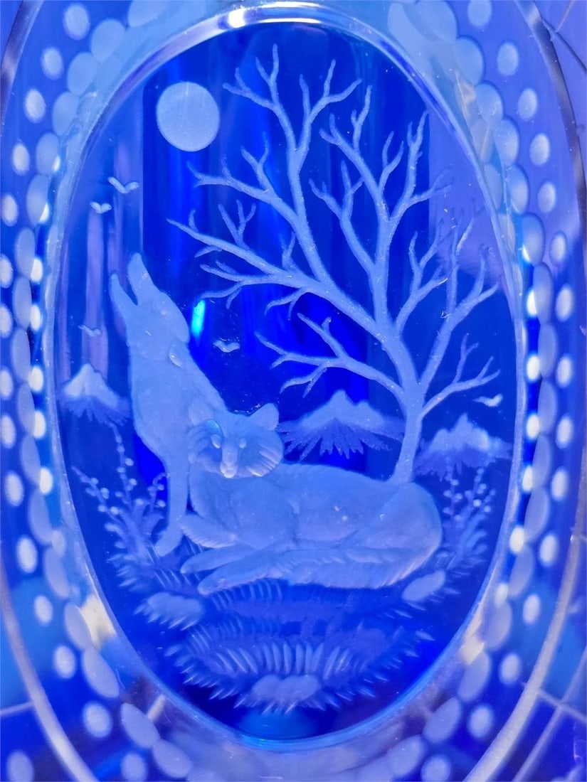 Signed Ludwigsthal Stein Etched Wolves - 2