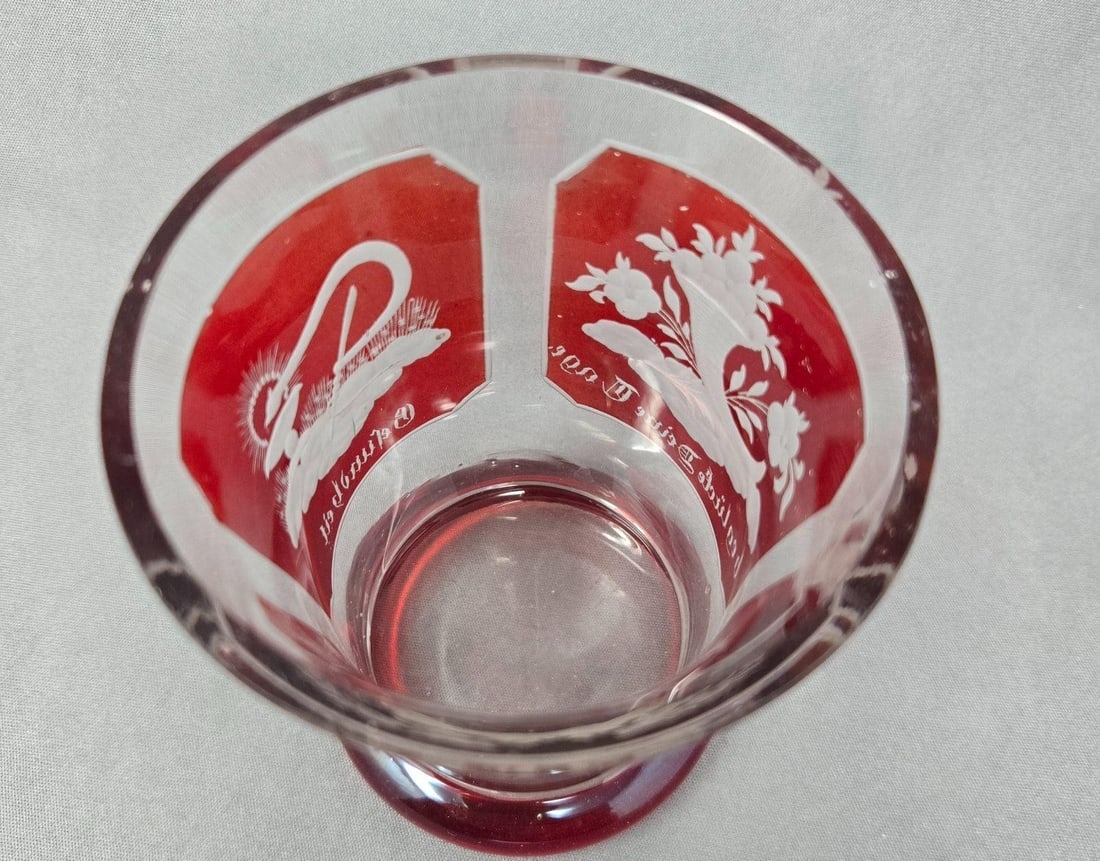 Ruby Flashed Bohemian Glass Friendship Cup - 4