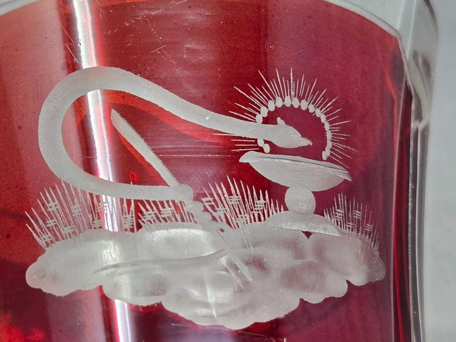 Ruby Flashed Bohemian Glass Friendship Cup - 8