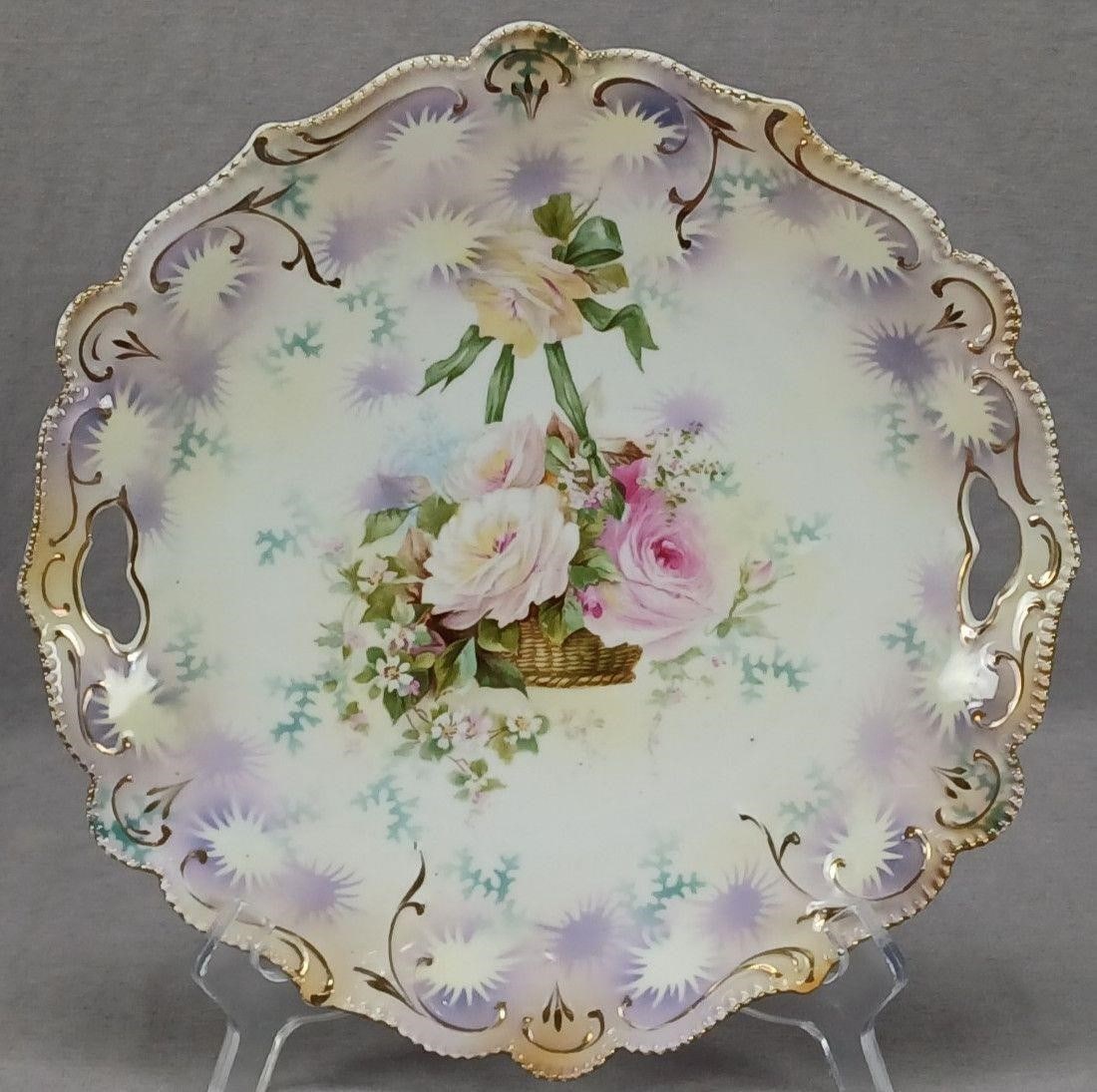 Antique RS Prussia Pink Roses In Basket Cake Plate (1 of 11)