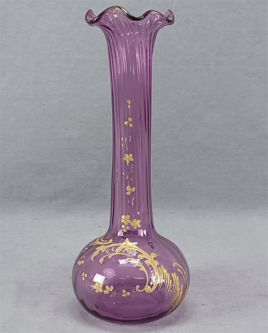 Legras Raised Gold Scrollwork Purple Glass Vase (1 of 11)