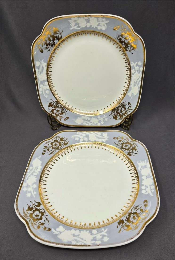 Pair Spode Embossed Floral Pattern Square Plates (1 of 13)