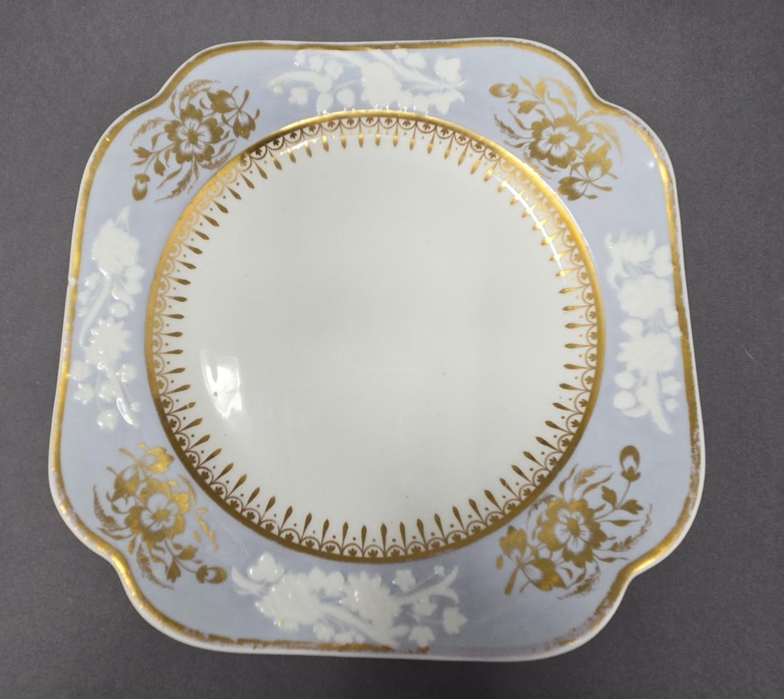 Pair Spode Embossed Floral Pattern Square Plates - 8