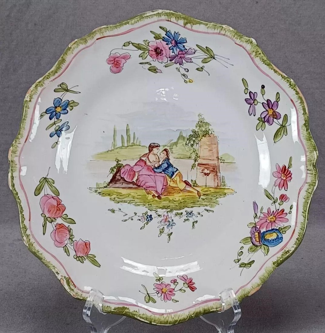 French Faience Hand Painted Watteau Scene Plate (1 of 11)