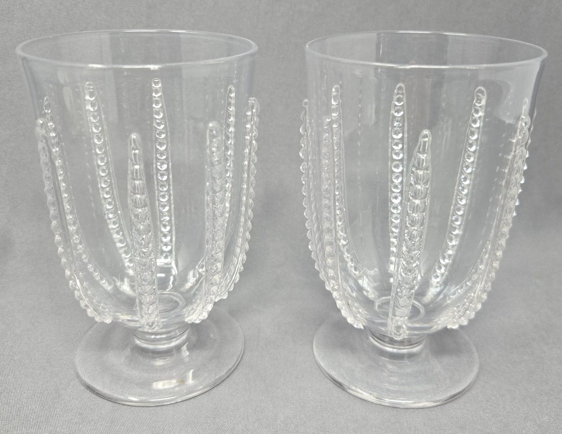Pair Stourbridge Ale Glasses Applied Rigaree - 2