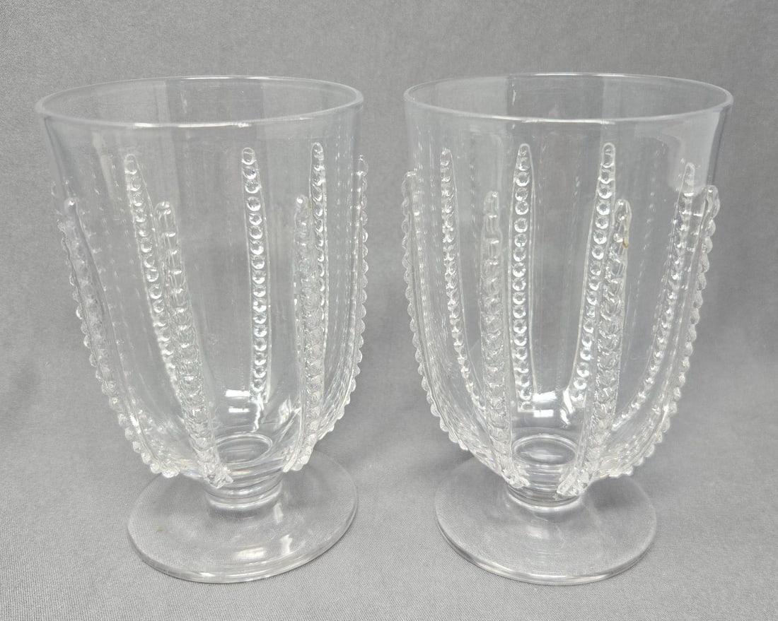Pair Stourbridge Ale Glasses Applied Rigaree - 3