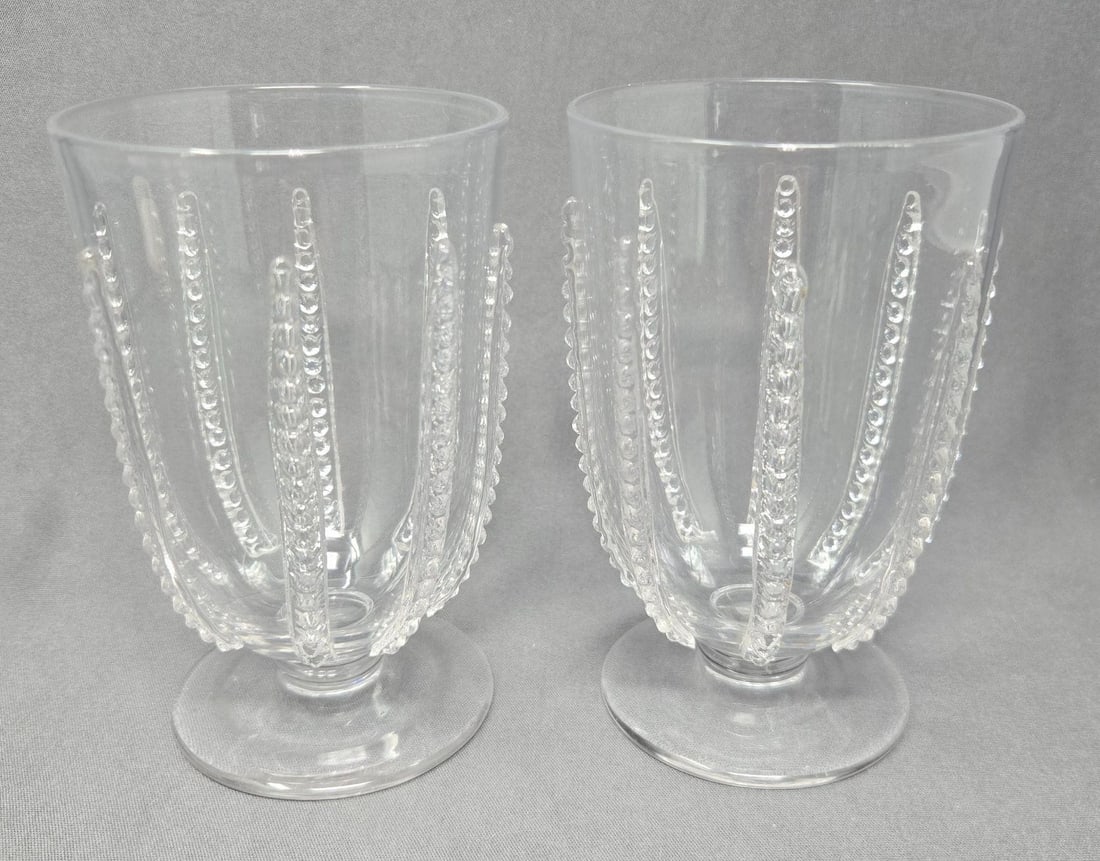Pair Stourbridge Ale Glasses Applied Rigaree - 4
