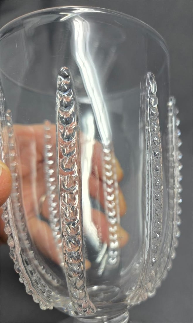 Pair Stourbridge Ale Glasses Applied Rigaree - 8