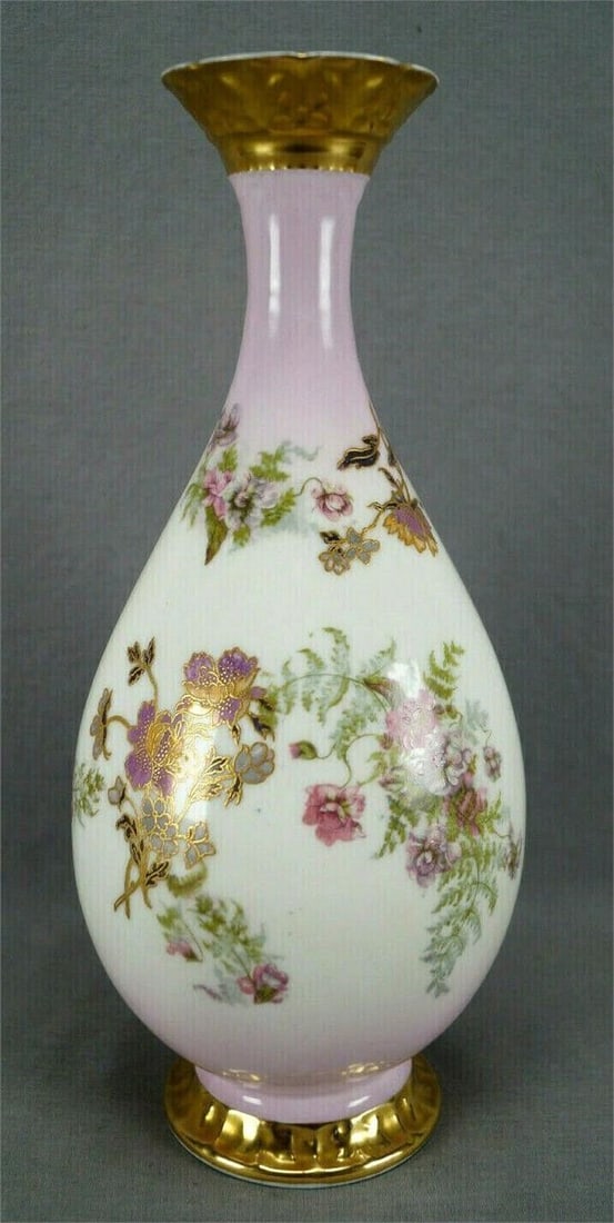 Limoges Pink & Purple Floral Gold Pink 11 3/4 Vase (1 of 12)