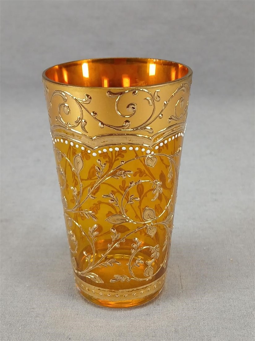 Signed Moser Gold Scrollwork Amber Juice Glass (1 of 10)