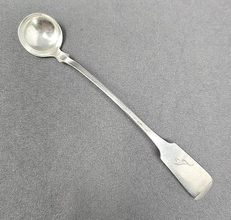 John S. Putnum Coin Silver Mustard Ladle: John S. Putnum coin silver mustard ladle from Buffalo, NY. Circa 1836- 1848. Measures approximately 5 inches long. Nice condition with some scratches from use.We can offer packaging and shipping on
