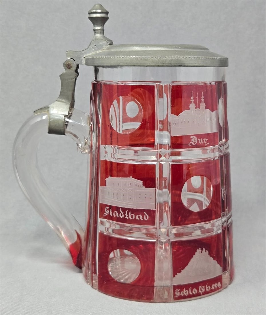 Bohemian Souvenier Stein Ruby Stained & Cut Glass (1 of 12)