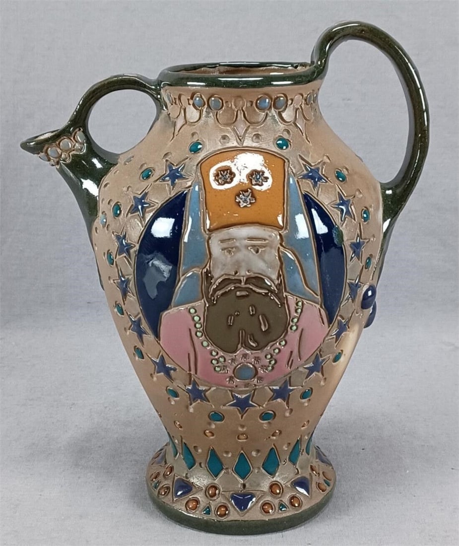 Amphora Bearded Man Enameled Art Pottery Ewer (1 of 12)