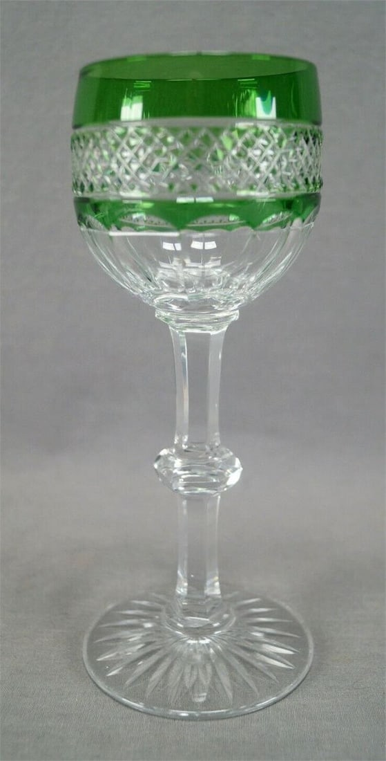 St Louis Trianon Green Cut Crystal Hock Wine Glass (1 of 8)