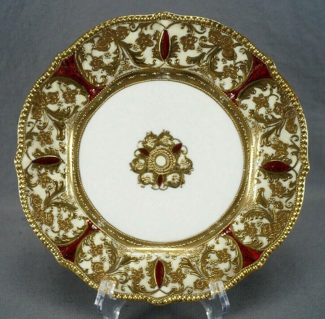 Nippon Beaded Gold Floral & Cranberry Plate B (1 of 10)