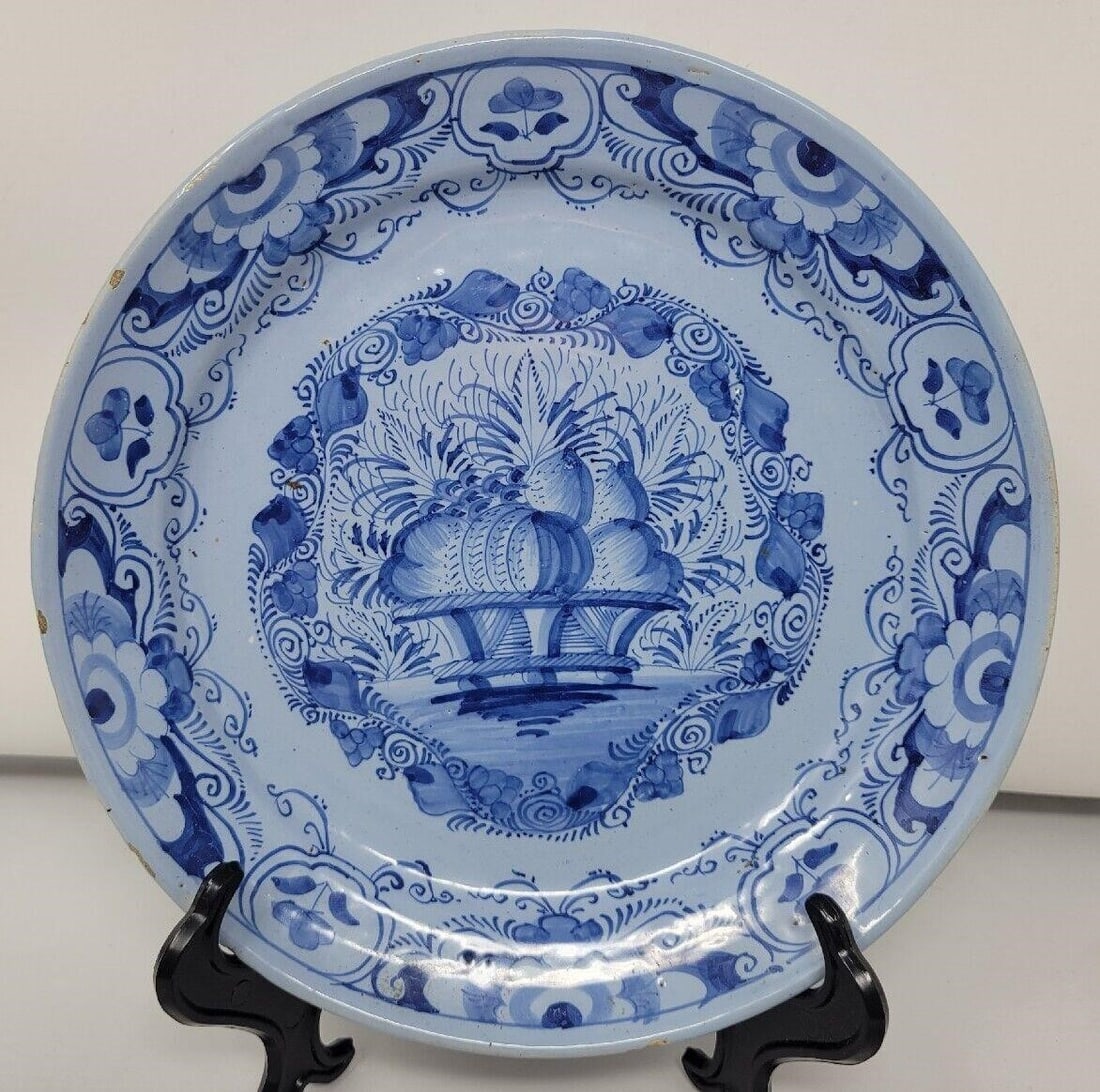 French Blue Faience Plate Fruit Basket c.1790 (1 of 13)