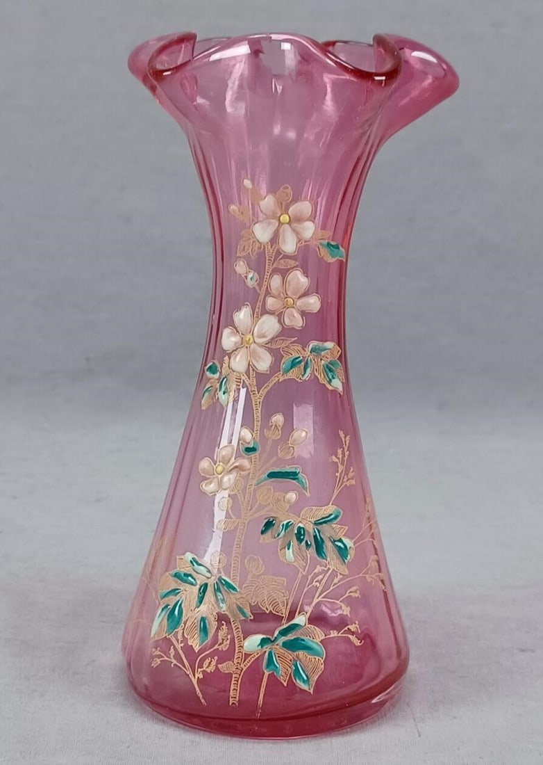 Legras Enameled Floral Cranberry 6 1/4 Inch Vase (1 of 12)
