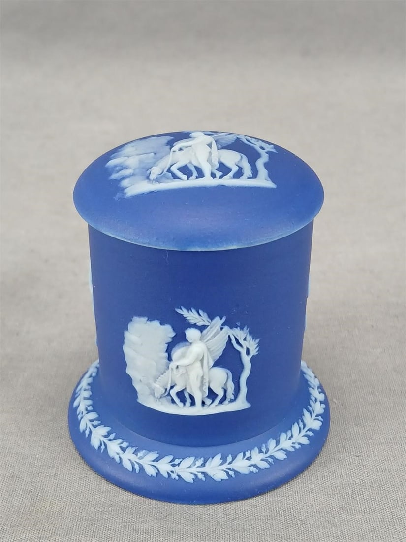 Wedgwood Dark Blue Jasperware Match Striker Box (1 of 9)