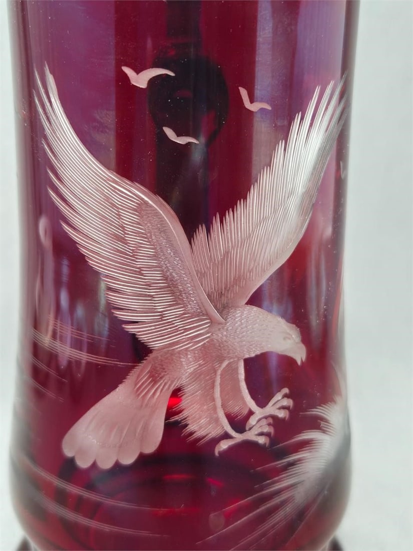 West Germany Ruby Glass Etched Eagle Stein - 2