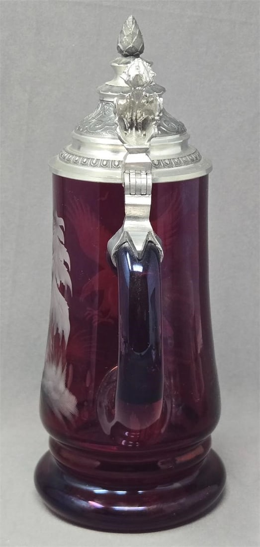 West Germany Ruby Glass Etched Eagle Stein - 6