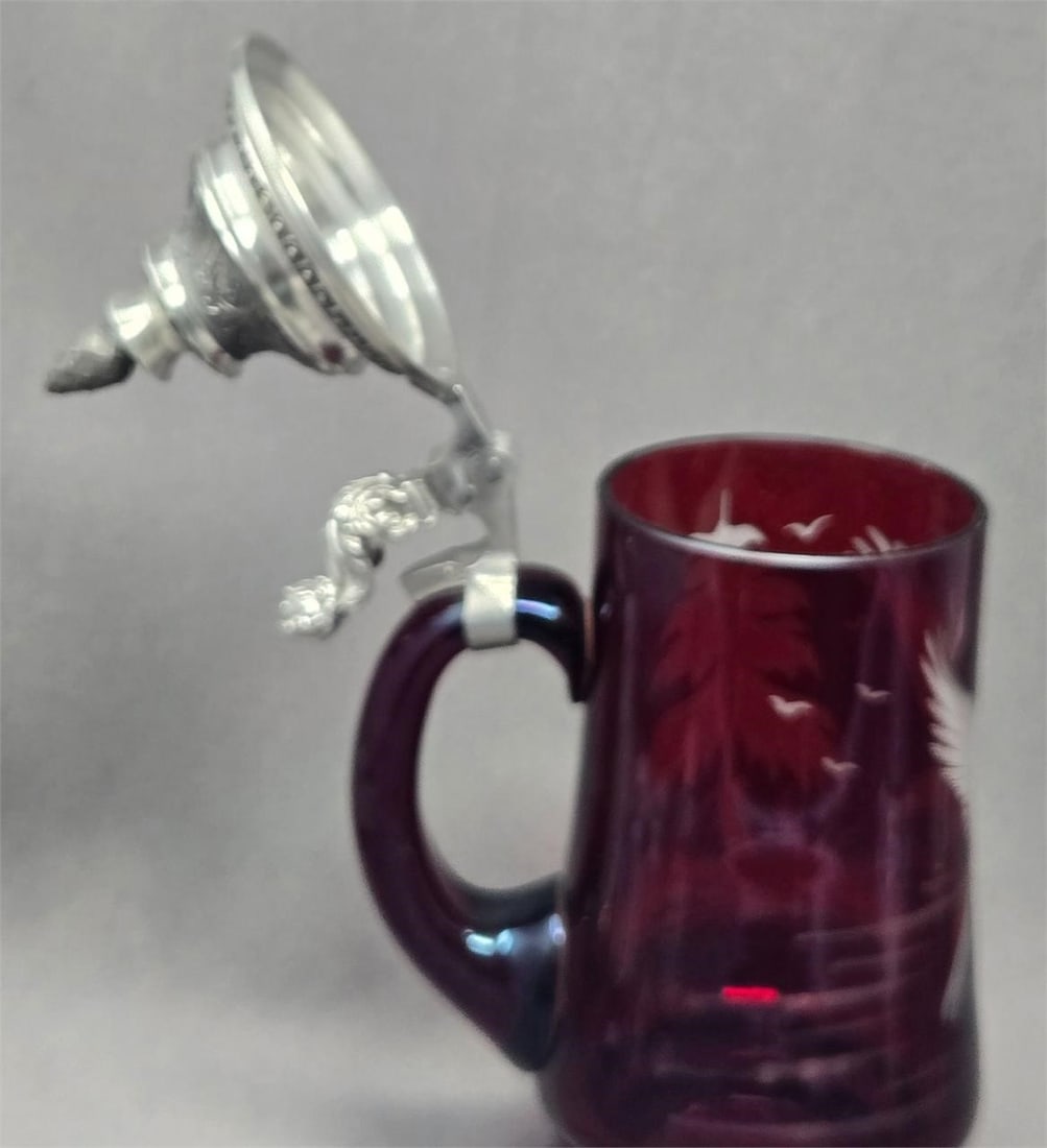 West Germany Ruby Glass Etched Eagle Stein - 8